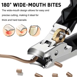 Stainless Steel Nail Clippers with 180° Wide-Mouth Bites, Splash-Proof Design, Safety Lock, Long Handle, Sharp for Thick Toenails, Portable Trimmer (Steel Oblique)