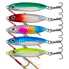 Saltwater Fishing Jigs Metal Jigging Spoon Long Casting Fishing Spoons Lures Jigging Fishing Lures Sinking Metal Spoon Vertical Slow Pitch Jigs with Assist Hook for Bass Salmon Trout