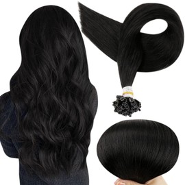 Full Shine U Tip Hair Extensions Human Hair Color 1 Jet Black Fusion Nail Tip Hair Extensions Real Remy Hair 18 Inch Fusion Hair Extensions 1 Gram Per Strand 50 Strand