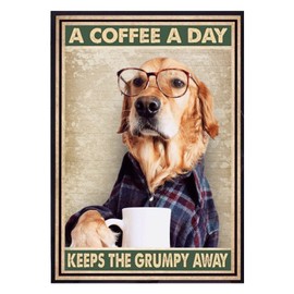 Yiruhe A Coffee A Day Keeps Grumpy Away Decorative Tin Sign Vintage Style Home Office Cafe Decoration 20cm x 30cm Gift for Dog Lovers Retro Metal Sign (Dog on Sofa 2302)