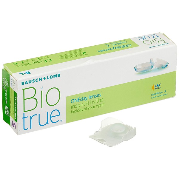 Biotrue, ONEday, clear, 30, BC 8.6 millimeters, DIA 14.2 millimeters, 3.0 diopters