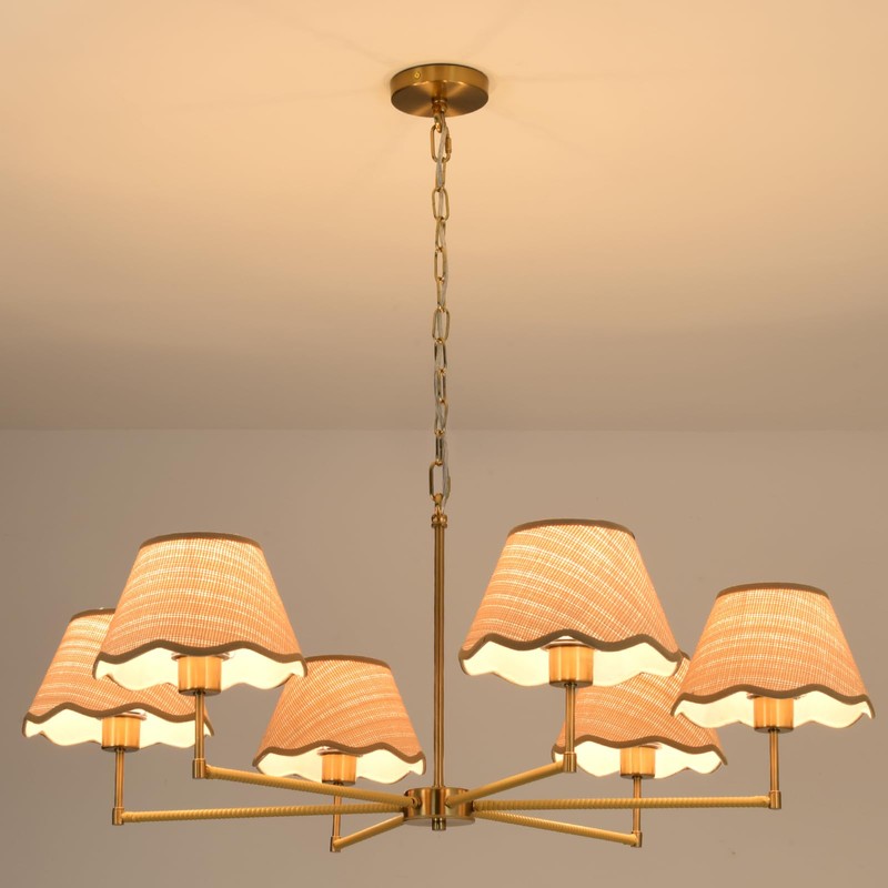 KUSSCO 6-Light Boho Rattan Chandelier 39″ Rattan Pendant Light with