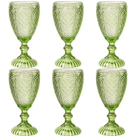 Chaos Coordinator Green Wine Glasses set of 6, vintage Green glassware, colored drinking glasses for a baby shower, wedding, birthday,or fancy glassware for everyday,10.5 OZ.