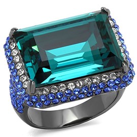 YourJewelleryBox TK2811 Blue ZICRON Emerald Cut Sapphire Simulated Diamond Ring Light Black Size L USA 6