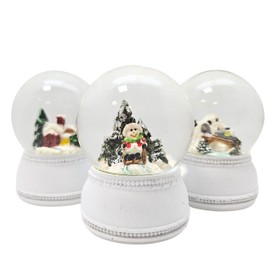 3 cute mini snow globes winter and Christmas, silver grey base, diameter 45 mm, air bubble - 2-107bcx-115