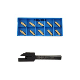 Accusize Industrial Tools 1/4" x 3/8'' Cut-Off Holder, Parting Tool, Mgehr04-2 of 2387-2001 with 10 Carbide Inserts for Cutting Steel, 2387-0001ins