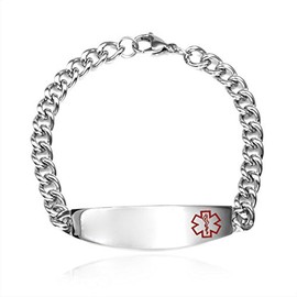 StickyJ Curb Link Stainless Medical Alert Bracelet 7.5 In