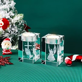 YWHL Portavelas Votivos de Cristal Religioso en Forma de Cruz, Regalos Religiosos para Mujeres, Manos Orando en 3D y Portavelas de Cristal con Cruz para Centro de Mesa (Excluyendo Velas)