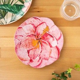 Turhong TT20748976 Palre Tropical Flower Salad Plate, 9.1 inches (23 cm), Dish, Break-Resistant, Melamine Dinnerware, Plastic, Dishwasher Safe, One Plate, Stylish, Cute, Lightweight, Outdoor, Camping