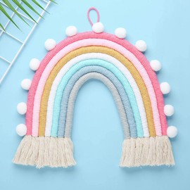 Shiwaki Rainbow Wall Decor Hanging Room Boho Small Tapestry, Woven Decorative with Tassel, Soft Cotton Rope Cute Wall Art Backdrop(Blue)