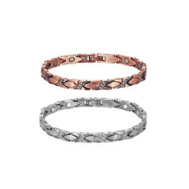 MagVIVACE Pure Copper Bracelets for Women, with 2 Extra Link(Copper&Silver)