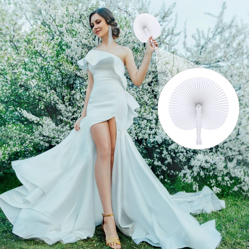 Aodaer Paquete de 60 ventiladores redondos plegables de papel blanco