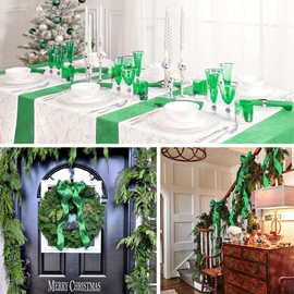 CenterZ 6 inch x 24 Yards Long Green Satin Ribbon, Wide Solid Fabric Ribbons Roll for Christmas Wedding Birthday Party Baby Shower Decoration, Gift Wrapping, Craft Bow, Chair Sash, Indoor or Outdoor