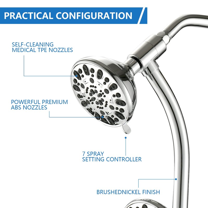 UCLIMAA High Pressure 48-Settings Shower Head with Handheld Shower,Drill-Free 3-Way