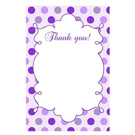30 Blank Thank You Cards Purple Polka Dots Bridal Baby Shower Sprinkle Birthday Party + 30 White Envelopes