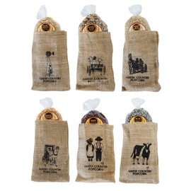 Amish Country Popcorn | 6 Piece Burlap Gift Set (2 Pounds Each) Medium Yellow, Baby White, Medium White, Rainbow, Red, & Blue Kernels | Old Fashioned with Recipe Guide