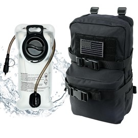 Tactical Mini Molle Hydration Pack,Molle Hydration Carrier with US Flag Water Resistant,Hydropack for Tactical Vest Backpack (BLK+Bladder)