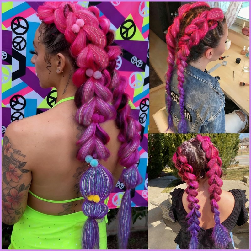 Ombre Pink/Purple with Tinsel Braiding Hair Pre Stretched 2 Packs