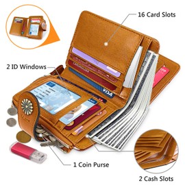 HOMPO Women's Small Wallets RFID Blocking Leather Wallet with Zipper Coin Pocket Bifold Mini Purse with ID Window