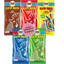 DOUzzle Graduation Treats - Sour Belts Chewy Candy Strips Variety Pack Assortment (Pack of 5) Goodie Bag Stuffer, Pinata Filler - Kosher Parve