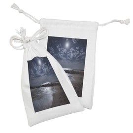 Ambesonne Sea Fabric Pouch Set of 2, Calm Waves on Idyllic Sandy Beach on a Summer Night Scene in Ukraine, Small Drawstring Bag for Toiletries Masks and Favors, 9" x 6", Slate Blue and Dark Taupe