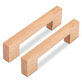 SYZOW Pack of 6 Wooden Drawer Handles, Furniture Handles, Wood, 128 mm, Hole Spacing (Beech)