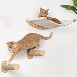 Cat Wall Furniture,Cat Hammock Wall Mounted Cat Shelf with Two Steps, Cat Wall Climbing Shelves Set,Cat Shelf and Perches for Wall Sleeping,Playing,Climbing and Lounging,Cat Bed for Kitty Large Cats