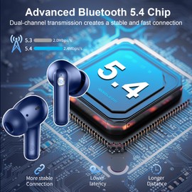 Wireless Earbuds, Bluetooth 5.4 Headphones with 4 ENC Noise Cancelling Mic, 45Hrs Playtime Bluetooth Earphones HiFi Stereo Deep Bass, in Ear Earbuds IP7 Waterproof, Wireless Headphones Deep Blue