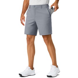 TACVASEN Mens Golf Shorts 7 Inch Inseam Casual Stretch Lightweight Quick Dry Dress Shorts Flat Front with 6 Pockets Work Travel Light Grey 38