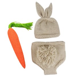 OBEEII Baby Bunny Outfit Easter Photography Prop Crochet Knit Hat Diaper Carrot Set for Boy Girl #Hat+Pant+Carrot 01 One Size