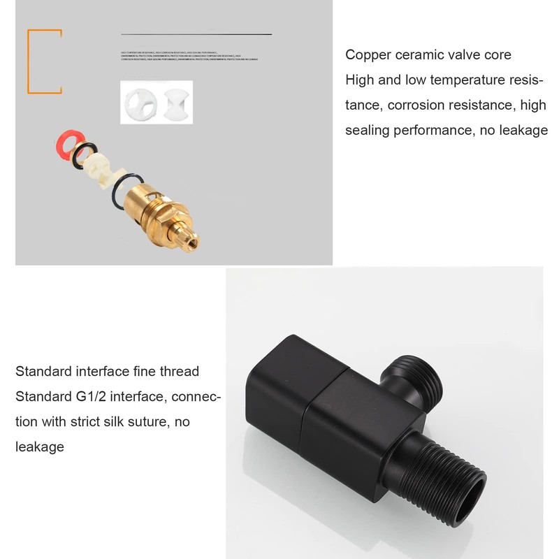 Square Angle Stop Valve, G1/2" Brass Matte Black Shut Off