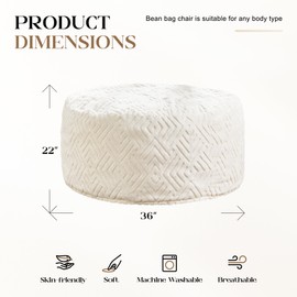 Hobestluk Bean Bag Chairs Adults Beanbag Chair with Filler Large Bean Bags with Fluffy Embossed Cover, Giant Bean Bag Chairs for Adults (White, 3FT - 36” x 36” x 22”)