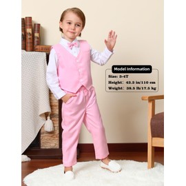 A&J DESIGN Baby Toddler Suit for Boys Wedding Easter Gentleman Photoshoot Formal Outfit Tuxedo Vest Set Pink 18-24 Months