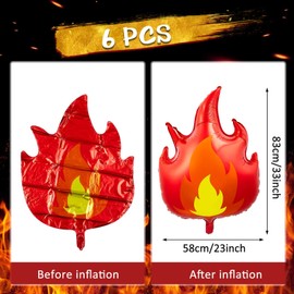 6 Pcs Fire Truck Birthday Party Supplies 32 Inch Fire Flame Balloons Large Firefighter Aluminum Foil Decorations Curve Foil Party Favors Fireman Theme Balloons, Yellow Red
