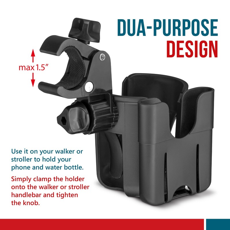 Walker Cup and Phone Holder, Compatible with Rollator and Folding