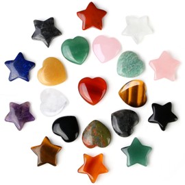AWARDSEN Star and Heart Gemstones for Children, Pack of 20 Healing Stones, Natural Gemstones Set, Healing Crystals, Lucky Stones for Reiki Healing, Small Gifts for Her