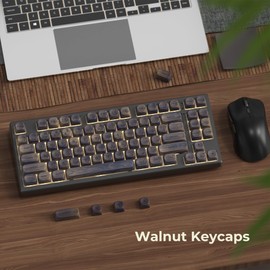 OHY Wood Keycaps, XVX MOA Keycaps PBT Double-Shot 130 pcs PBT Keycap Set for Mechanical Keyboard 61/64/75/84/87/104/108 Layout with Key Puller, Walnut Textures