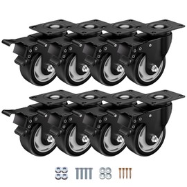 3 Inch Caster Wheels, Casters Set of 8, ASHGOOB Casters with Brake Heavy Duty, Industrial Locking Swivel Top Plate Castor Wheels for Workbench/Furniture/Cart.(AB Switch, Double Pedal Brake)