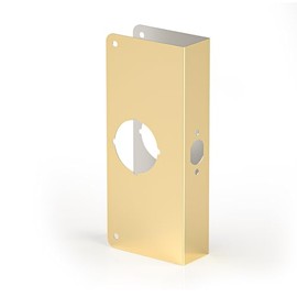 Door Knob Reinforcement Plate, Polished Gold, Fits 1-3/8" Doors, 2-3/8" Backset, Door Lock and Door Knob Cover Plate, Deadbolt Cover Plate, Reinforce and Repair Wood or Metal Doors
