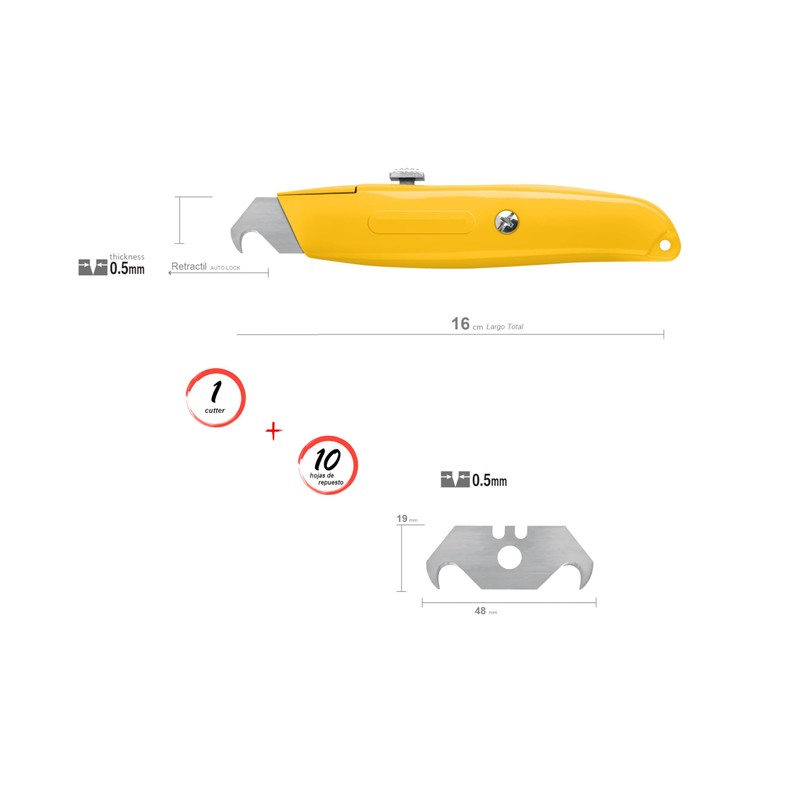 Cutter Reforzado Profesional Gancho Con 10 Navajas Repuesto