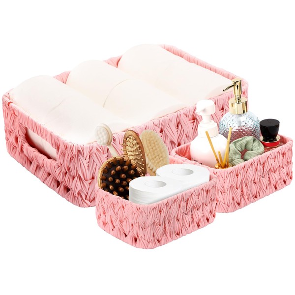 XLHOMO Bathroom Wicker Baskets Large for Shelves, Organizing, Waterproof Woven