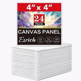 ESRICH 4x4IN Small Canvases for Painting, 24 Pack Mini Canvas Boards Cotton Painting Canvas Primed Acid Free Mini Blank Canvas Panels for Oil Paint,Watercolor,Acrylic Paint,Gouache&Tempera.