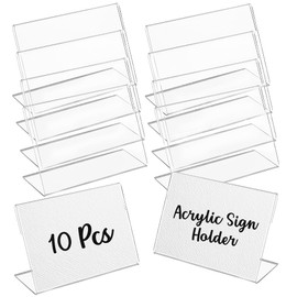 craspire 10 Stück 4.13 x 2.75 Zoll Schilderhalter Durchsichtiger Bilderrahmen Kunststoff Bilder Flyerhalter L Förmiger Ausstellungsständer Vertikal Schräge Rückseite Aufstellbarer Schilderhalter