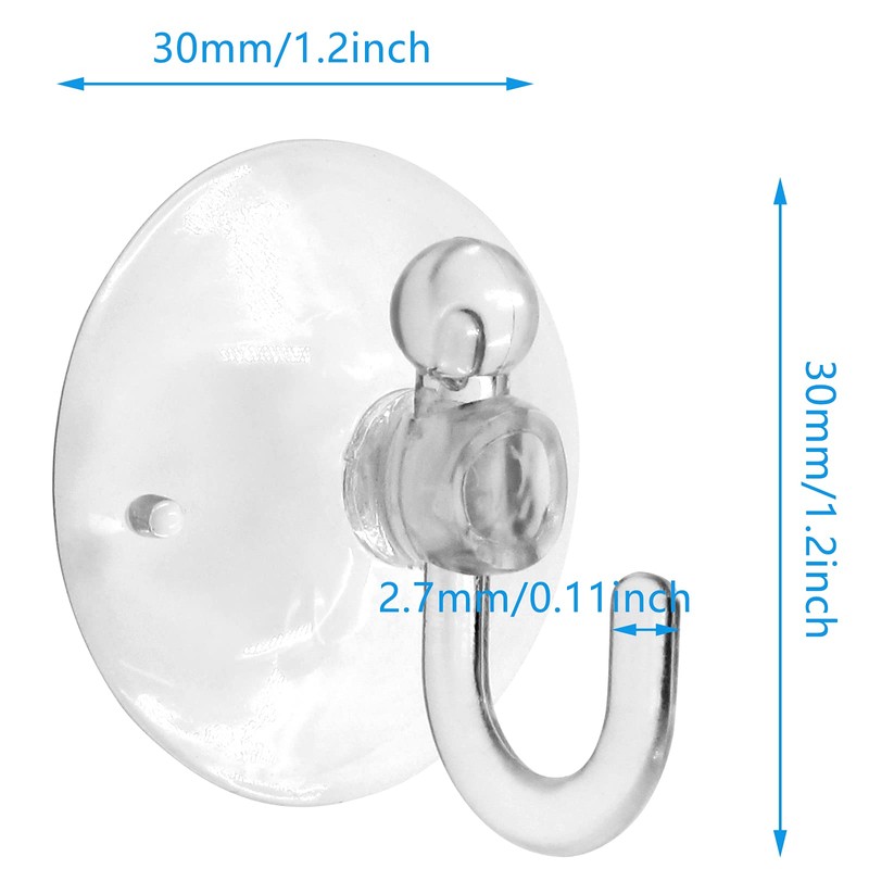 Piutouyar 20Pcs Clear Suction Cup Hooks 30mm/1.2" Plastic Sucker Pads