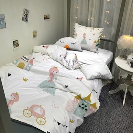 MUSOLEI Girls' Children's Bed Linen Princess Unicorn 135 x 200 cm Microfibre 2-Piece 3D Children's Bed Linen Set 1 Duvet Cover with 1 Pillowcase 80 x 80 cm Princess 01