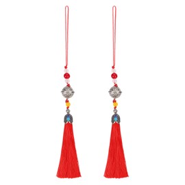 sourcing map Pendants with Tassels, Red Classic Bells Tassel Pendant 2 pcs 19cm/7.48" DIY Craft Home Fringe Strap Hang Decoration