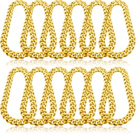 Jexine 12 Pcs Costume Rapper Chain, Hip Hop Chain Bulk Fake Necklace for Men Women 80s 90s Jewelry Punk Style, 32 Inch(Gold)