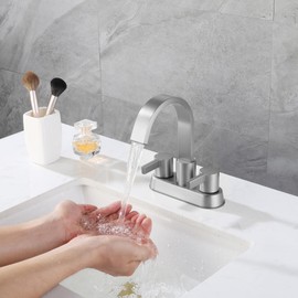 Senhozi 2 Handle Bathroom Faucets 3 Hole Brushed Nickel, Centerset Bathroom Sink Faucet with Pop up Drain and 2 Supply Lines, Modern Vanity RV Faucet, SE-0048-BN