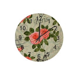 Vintage Pink Roses Flowers Wooden Wall Clock Silent Sweep Non Ticking Quality Quartz Battery Operated Round Easy to Read 12 Inch Large Wall Clock Decorative for Living Room Bedroom Office Classroom