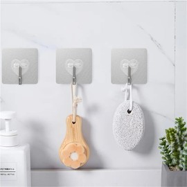 DGYB 20 Pcs Adhesive Hooks for Hanging 22lb Self Adhesive Wall Hooks Heavy Duty Waterproof Transparent Sticky Hook for Shower Home Bathroom Kitchen Office